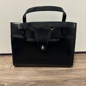 Vintage 1960s Dofan Structured Turnlock black leather handbag